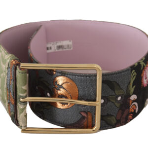 Multicolor Leather Embroidered Gold Metal Buckle Belt