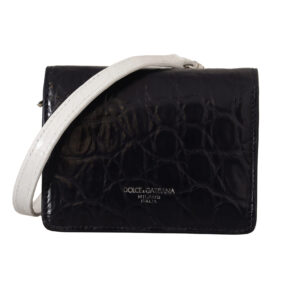 Blue White Caiman Leather Strap Card Holder Wallet