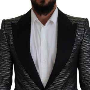 Black Silver Jacquard Slim Fit Jacket Blazer