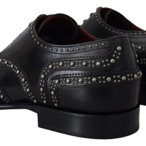 Black Leather Derby Dress Studded Shoes