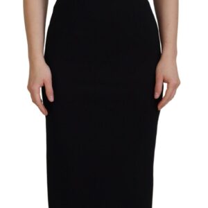 Black Viscose Bodycon Sheath Midi Dress