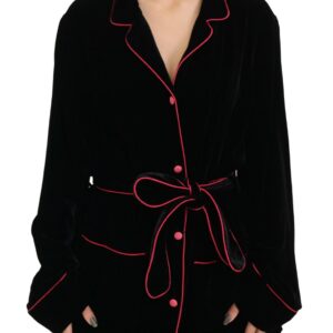 Black Button Belted Blazer Viscose Jacket