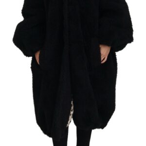 Black Cashmere Blend Faux Fur Coat Jacket