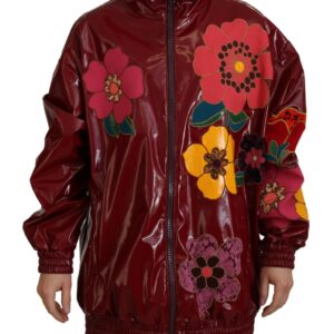 Maroon Floral Full Zip Polyester Women Jacket