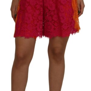 Pink Orange Lace Cotton High Waist Shorts