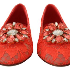Red Taormina Lace Crystals Ballet Flats Shoes