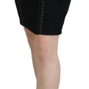 Black Brocade Mini Above Knee Pencil Skirt
