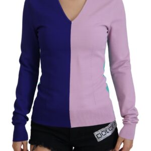 Multicolor V-neck Viscose Long Sleeves Sweater