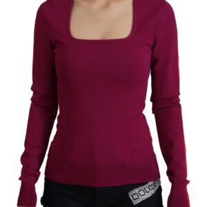 Multicolor Viscose Square Neck Pullover Sweater