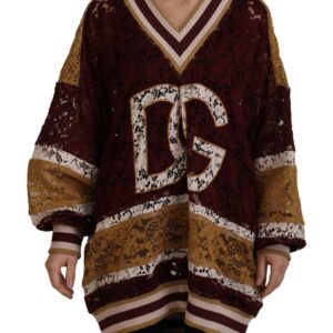 Multicolor Lace V-neck Pullover Sweater