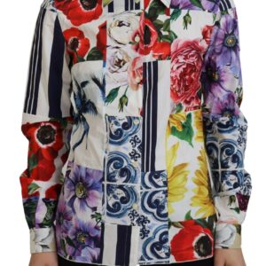 Multicolor Floral Cotton Collared Blouse Top