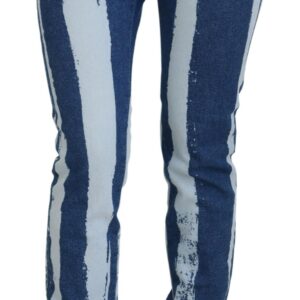 Cobalt Blue Stripes Skinny Denim Cotton Jeans