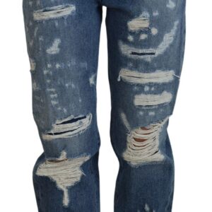 Blue Tattered Skinny Denim Cotton Jeans
