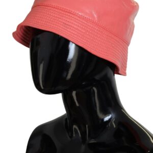 Peach Quilted Faux Leather Women Bucket Cap Hat