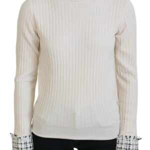 Ivory Turtleneck Distressed Cuff Pullover Sweater