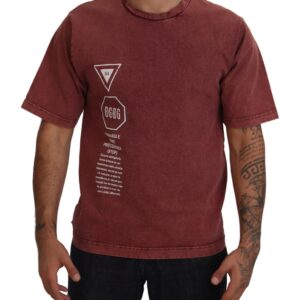 Maroon Print Round Neck Short Sleeves T-shirt