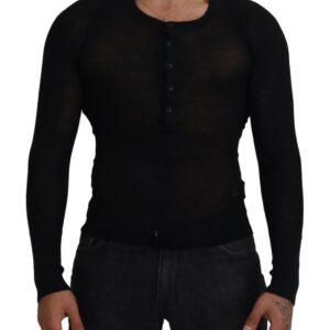 Black Cashmere Button Pullover Sweater