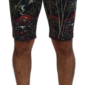 Black Cotton Volcano Print Casual Shorts