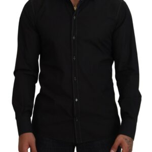 Black Cotton Collared Long Sleeve GOLD Shirt