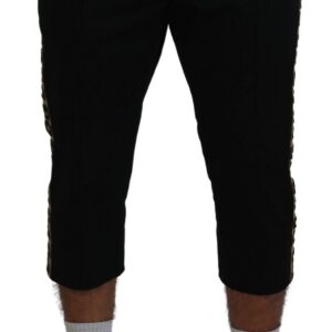 Black Cotton Elastic Waist DG Logo Cropped Pants