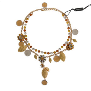 Gold Brass Crystal Logo Pineapple Statement Necklace
