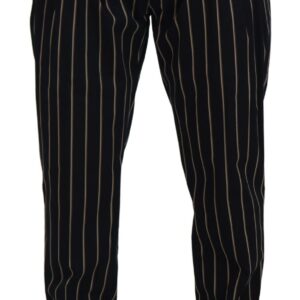 Black Beige Striped Cotton Stretch Pants