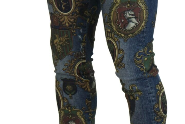 Blue Medal Print Slim Fit Cotton Jeans - Jag Couture London