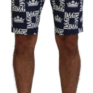 Blue Logo Print Cotton Chinos Shorts