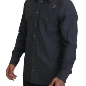 Blue Cotton Denim Crystal Bee Shirt