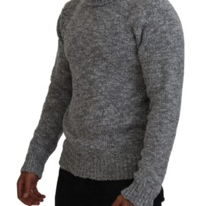 Gray Wool Knit Turtleneck Pullover Sweater