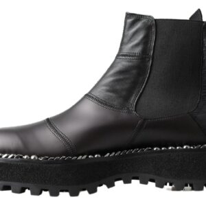 Black Leather Slip on Stretch Boots