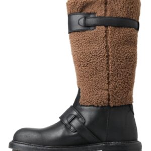 Black Leather Brown Shearling Boots