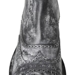 Black Gray Leather Ankle Boots