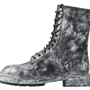 Black Gray Leather Mid Calf Boots Shoes