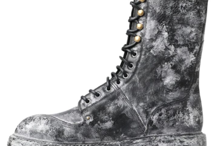 Black Gray Leather Mid Calf Boots Shoes - Jag Couture London
