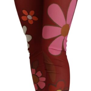 Red Floral Leggings Stretch Waist Pants