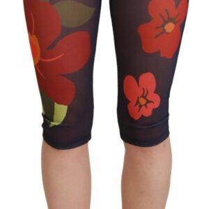 Black Floral Leggings Stretch Waist Pants