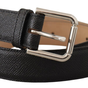 Black Calf Leather Brown Backend Metal Buckle Belt