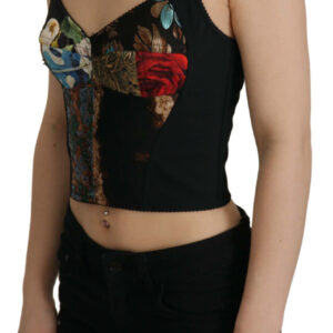 Black Patchwork Sicily Blouse Corset Cropped Top