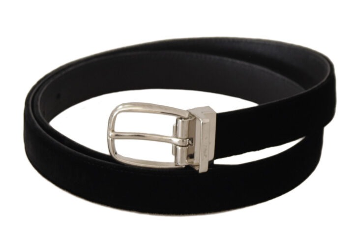 Black Casual Velvet Silver Tone Metal Buckle Belt - Jag Couture London