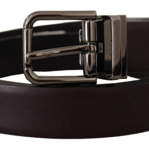Dark Purple Leather Box Borchia Metal Buckle Belt