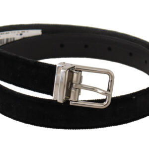 Black Casual Velvet Silver Metal Logo Buckle Belt
