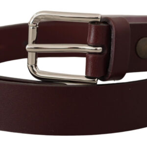 Maroon Calf Leather Silver Tone Metal Buckle Belt