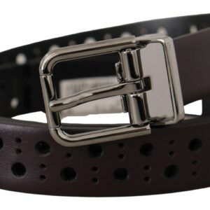 Dark Purple Perforated Leather Metal Buckle Belt