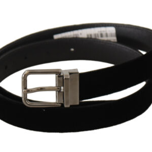 Black Classic Velvet Logo Engraved Metal Buckle Belt