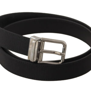 Black Canvas Leather Silver Metal Buckle Belt