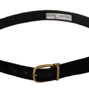 Black Velvet Leather Gold Tone Metal Buckle Belt