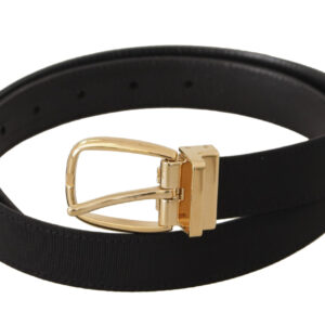 Black Canvas Leather Gold Metal Buckle Belt