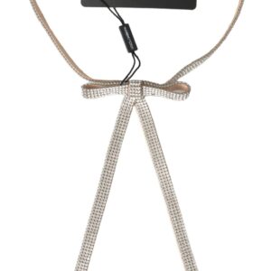 Beige Silk Clear Crystal Bow Waist Belt