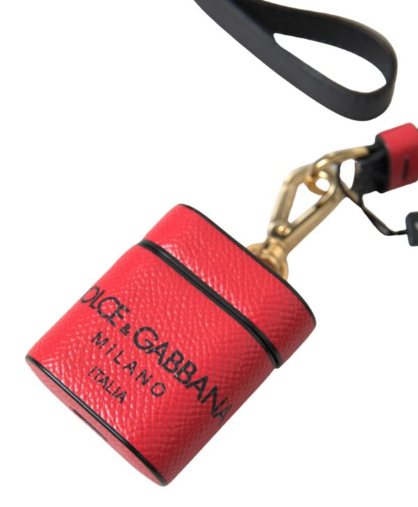 Red Black Calf Leather Logo Print Strap Airpods Case